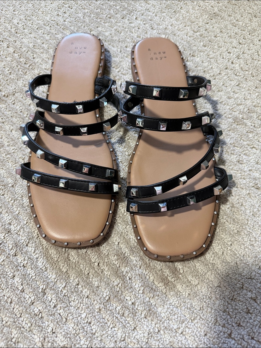 a new day Black Studded Multi-Strap Slide Sandals